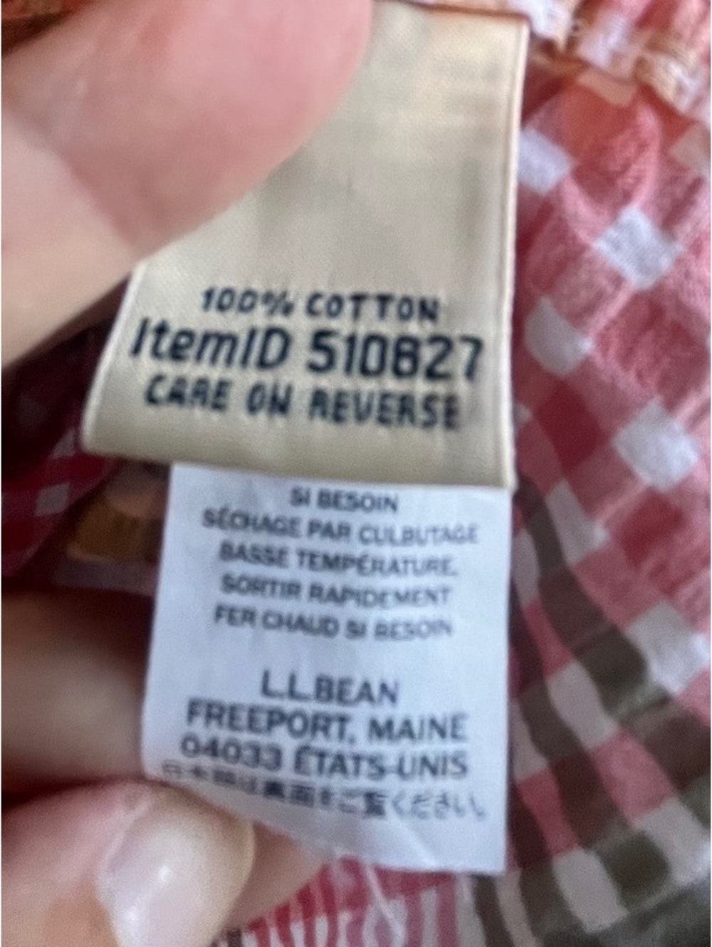 L.L.Bean Vacationland Seersucker Short Sleeve Popover Plaid Shirt Pink Green - Picture 10 of 10